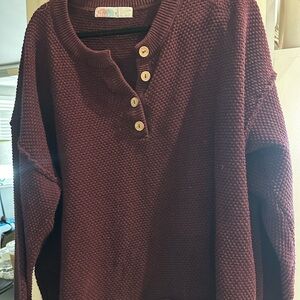Burgundy Button-Up Sweater and pants set